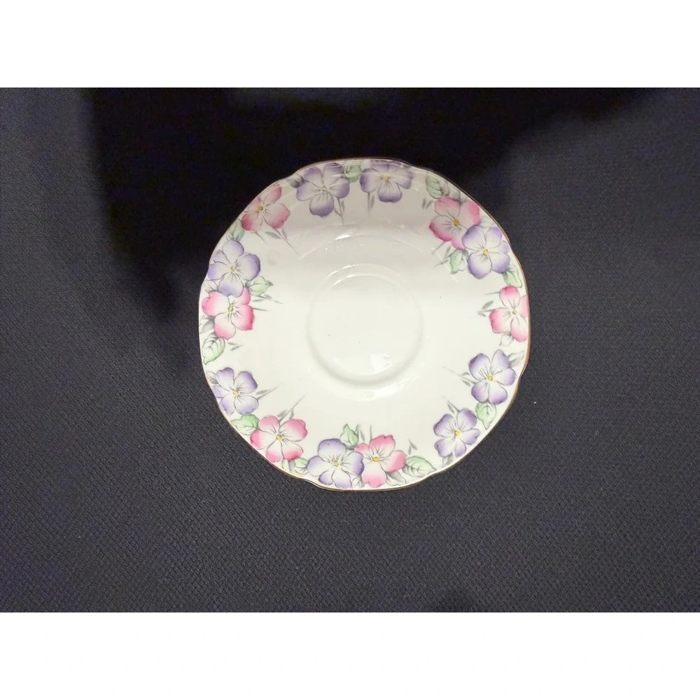 Paragon Fine Bone China Saucers Set 7 Pink Purple Floral A1806 England Vintage